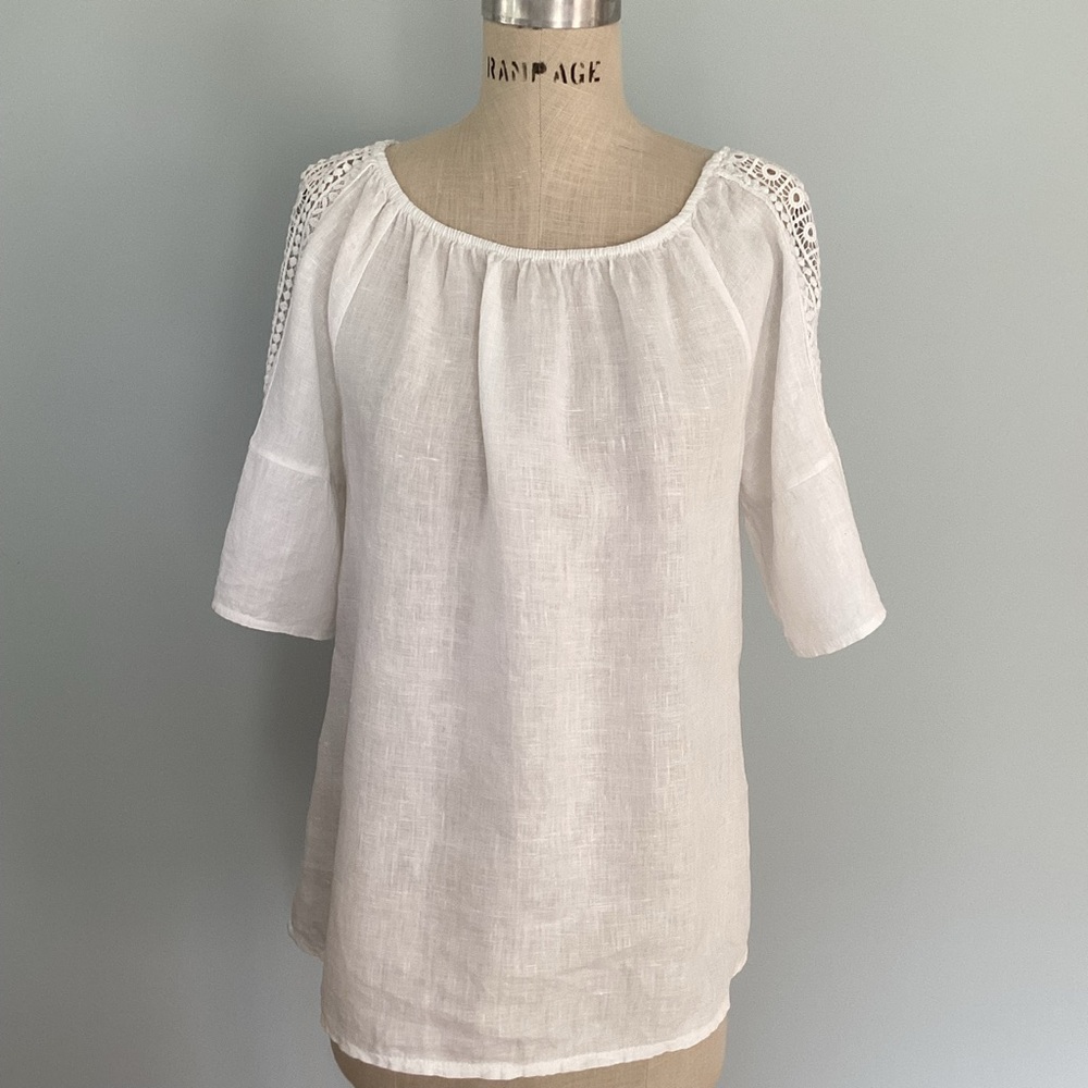 Terzo Millenio White Short Sleeve Linen Top Size Medium